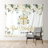 Lofaris White Flowers God Bless Backdrop For Wedding Party